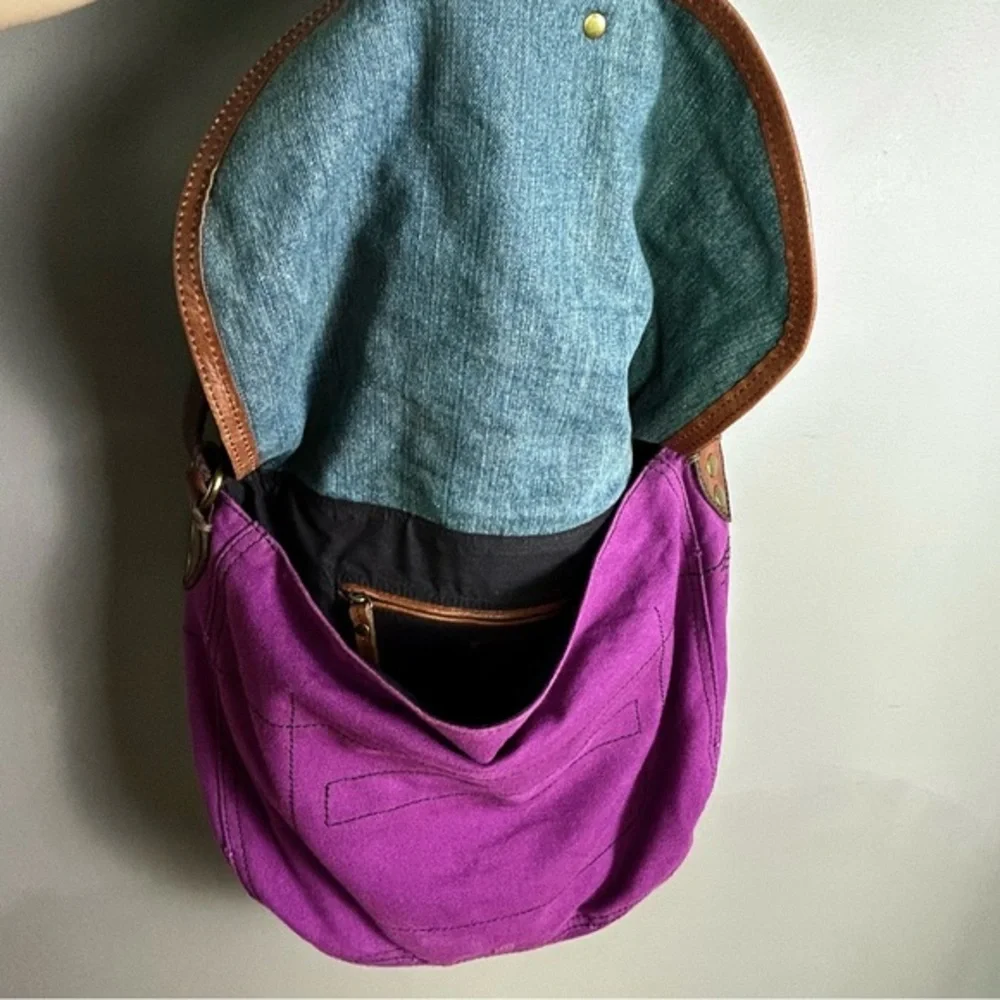 Y2K Lucky Brand messenger satchel bag‎ vtg Purple Hawaiian colorful western
